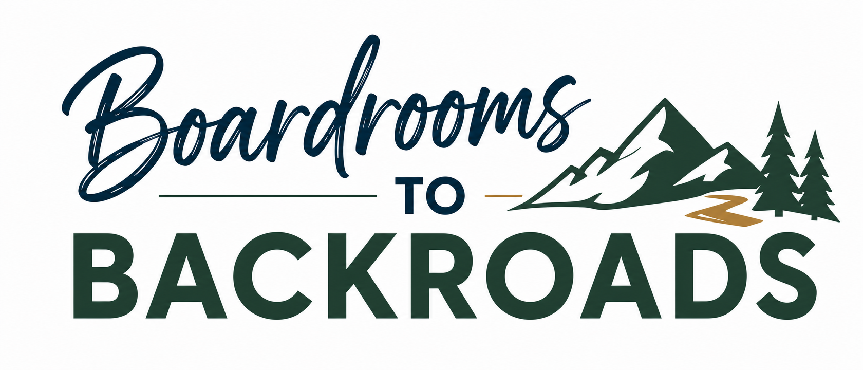 Boardrooms to Backroads logo with mountain and pine tree mark